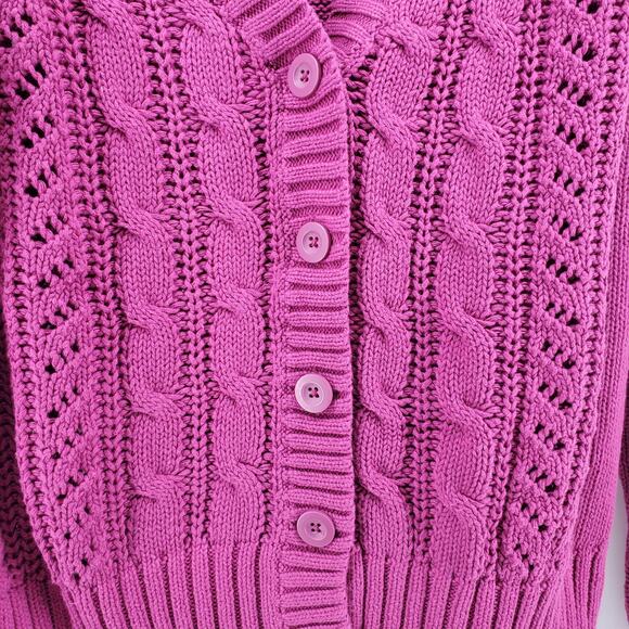 North Crest Women's Plus V-Neck Grandpa Style Cable Knit Button Down Cardigan - Picture 4 of 10